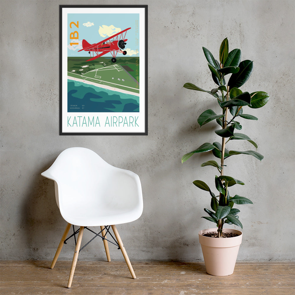 FRAMED poster 36x24 inch- Katama Airpark- Martha's Vineyard  Red Biplane Waco UPF 7 Vintage Style Retro Graphic