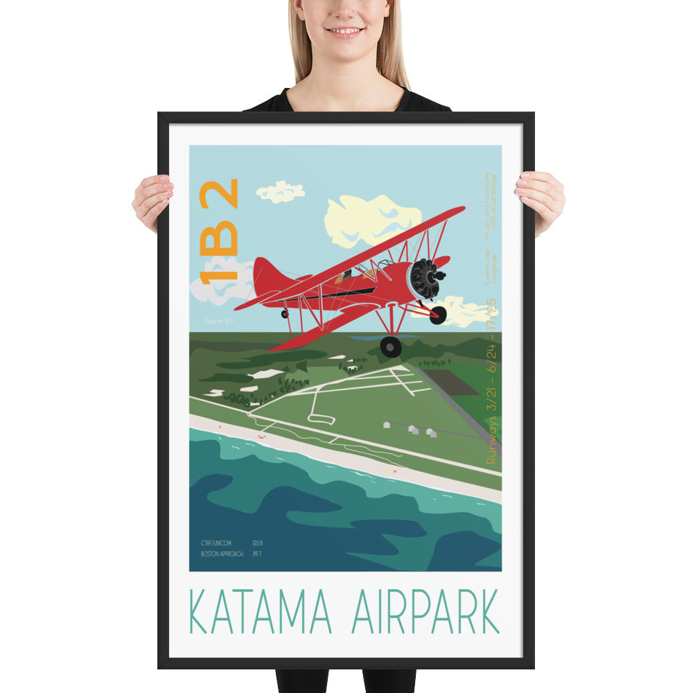 FRAMED poster 36x24 inch- Katama Airpark- Martha's Vineyard  Red Biplane Waco UPF 7 Vintage Style Retro Graphic