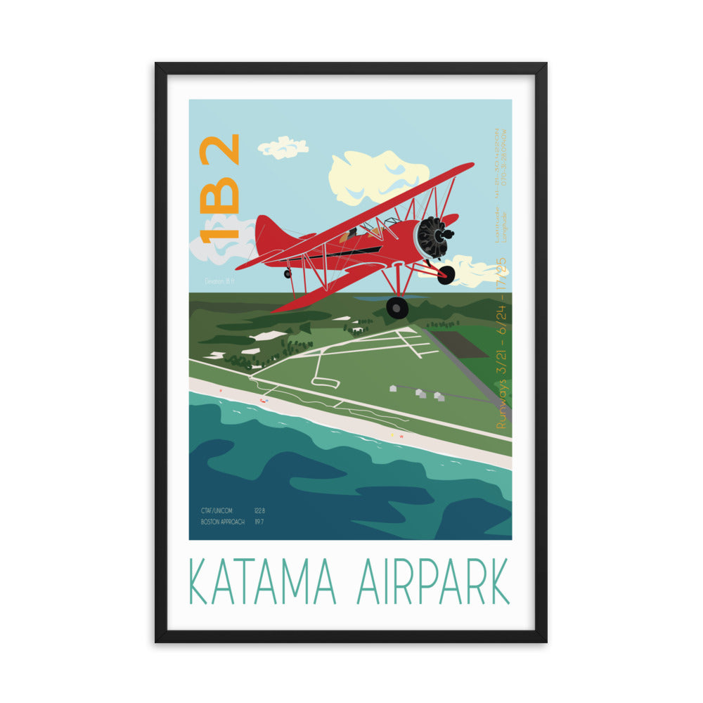 FRAMED poster 36x24 inch- Katama Airpark- Martha's Vineyard  Red Biplane Waco UPF 7 Vintage Style Retro Graphic