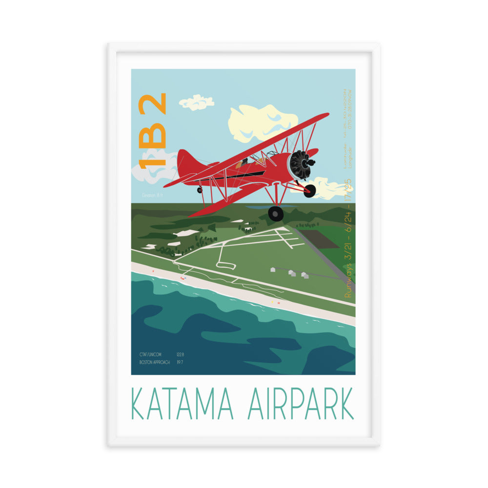 FRAMED poster 36x24 inch- Katama Airpark- Martha's Vineyard  Red Biplane Waco UPF 7 Vintage Style Retro Graphic