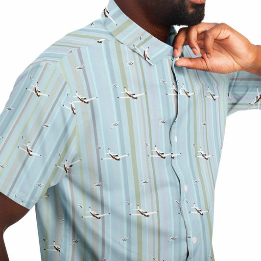 Piper Comanche printed blue stripe Short Sleeve Button Down Shirt