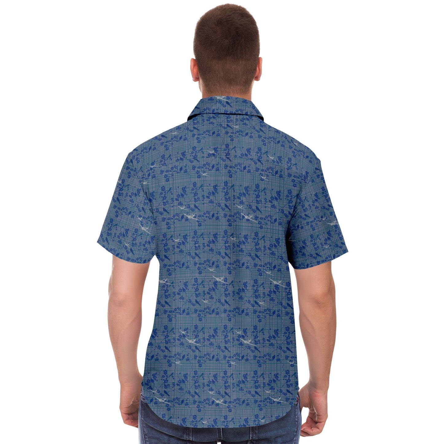 Button-down shirt SWIFT aircraft Short Sleeve whimsical navy background  print