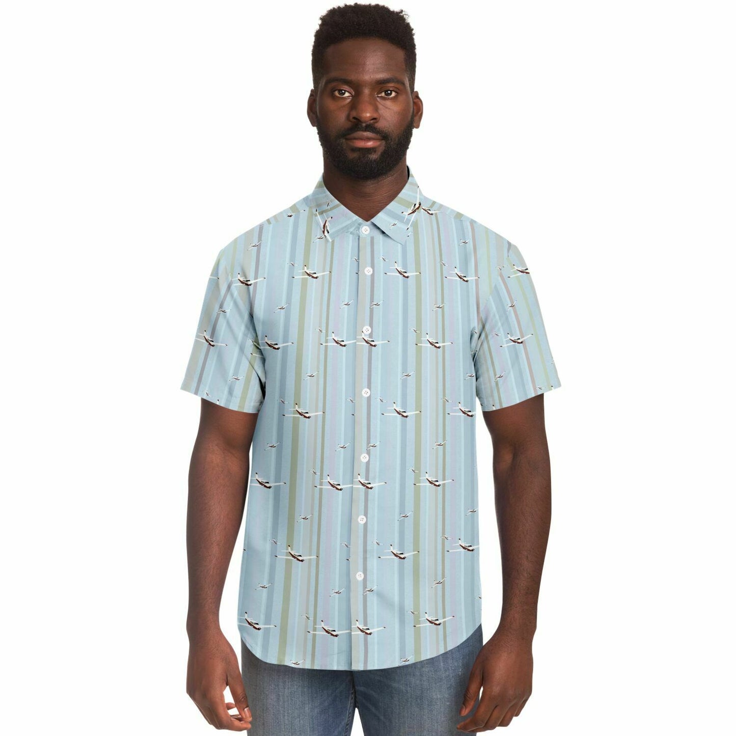 Piper Comanche printed blue stripe Short Sleeve Button Down Shirt