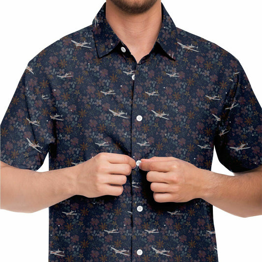 ErCoupe printed Short Sleeve Button Down Shirt - dark floral - poplin