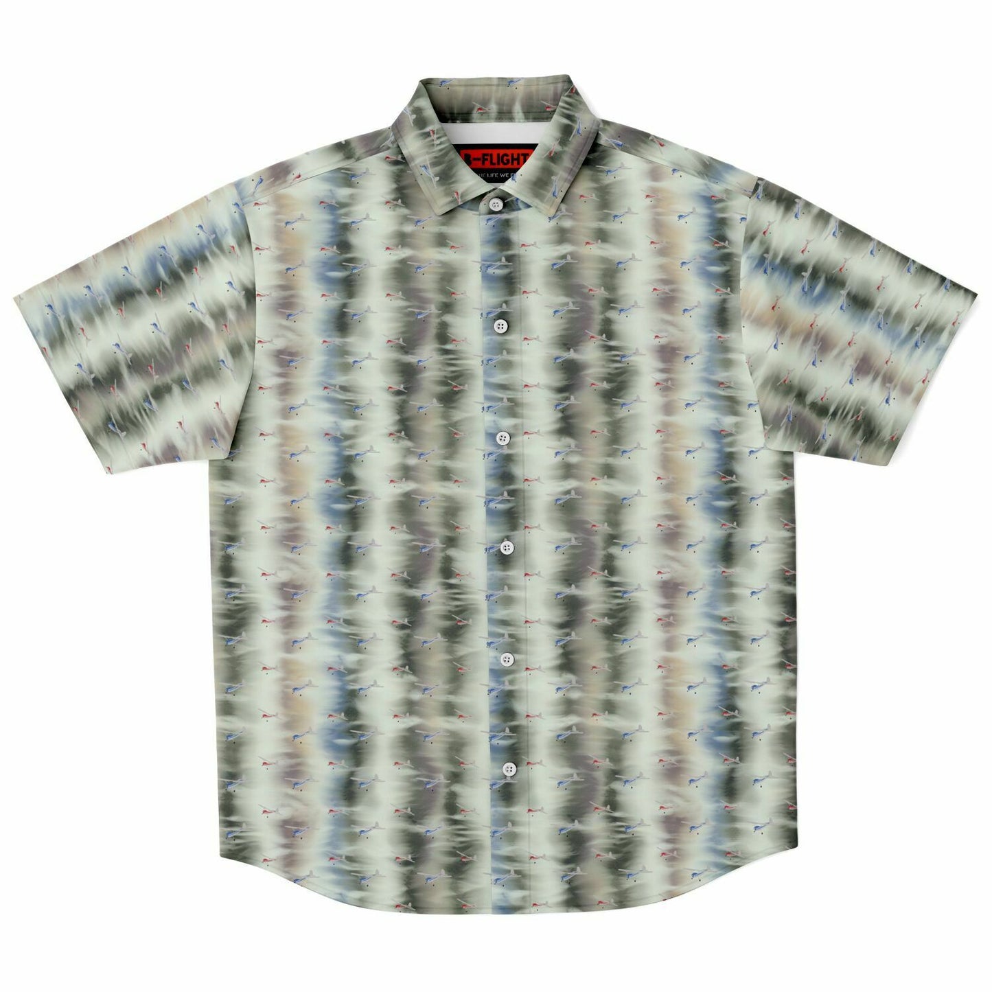 Button Down Short sleeve Shirt - Cessna 140- red and blue airplane - poplin feel