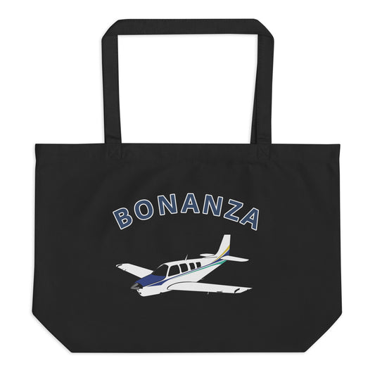 Large BONANZA A36 blue paint scheme organic beach and travel tote bag.
