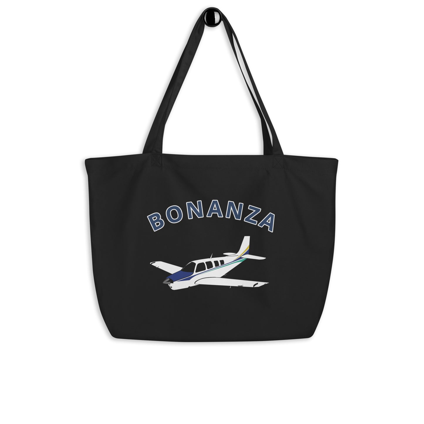 Large BONANZA A36 blue paint scheme organic beach and travel tote bag.