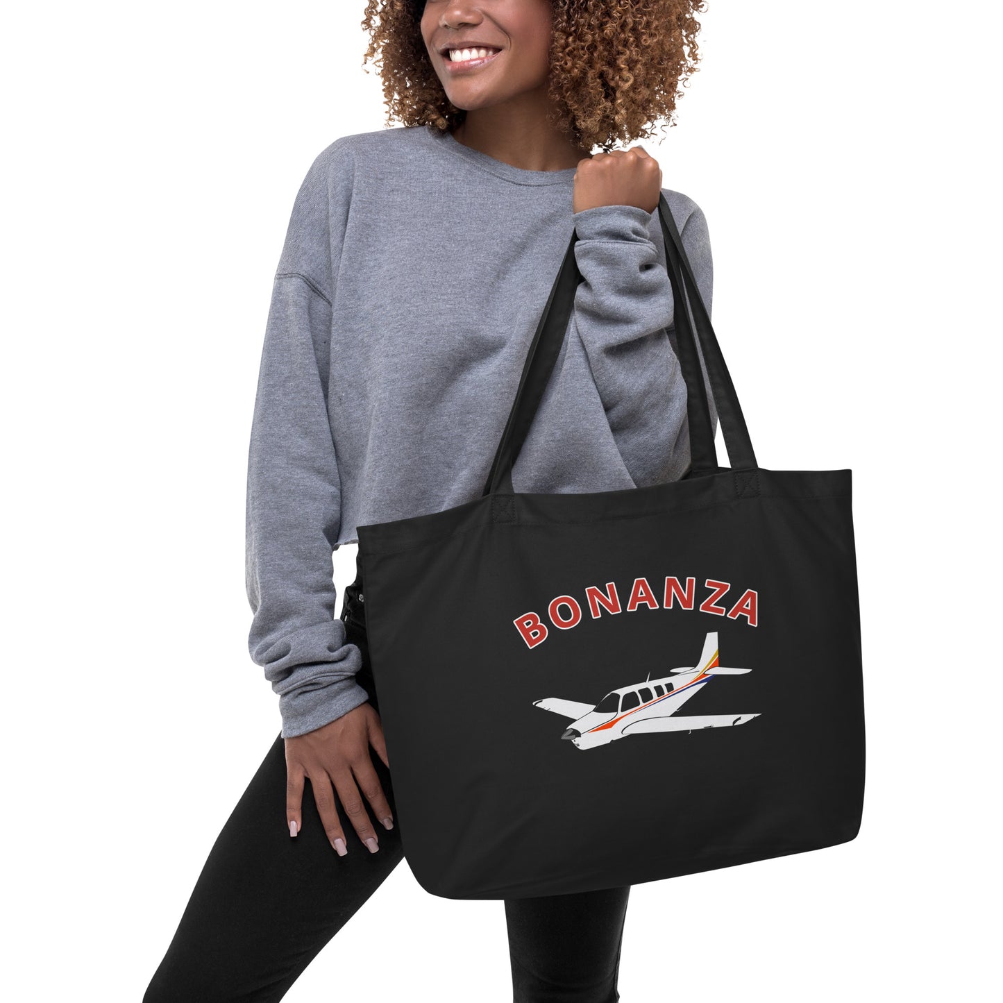 Large BONANZA A36 red letters with stripe paint scheme organic beach and travel tote bag