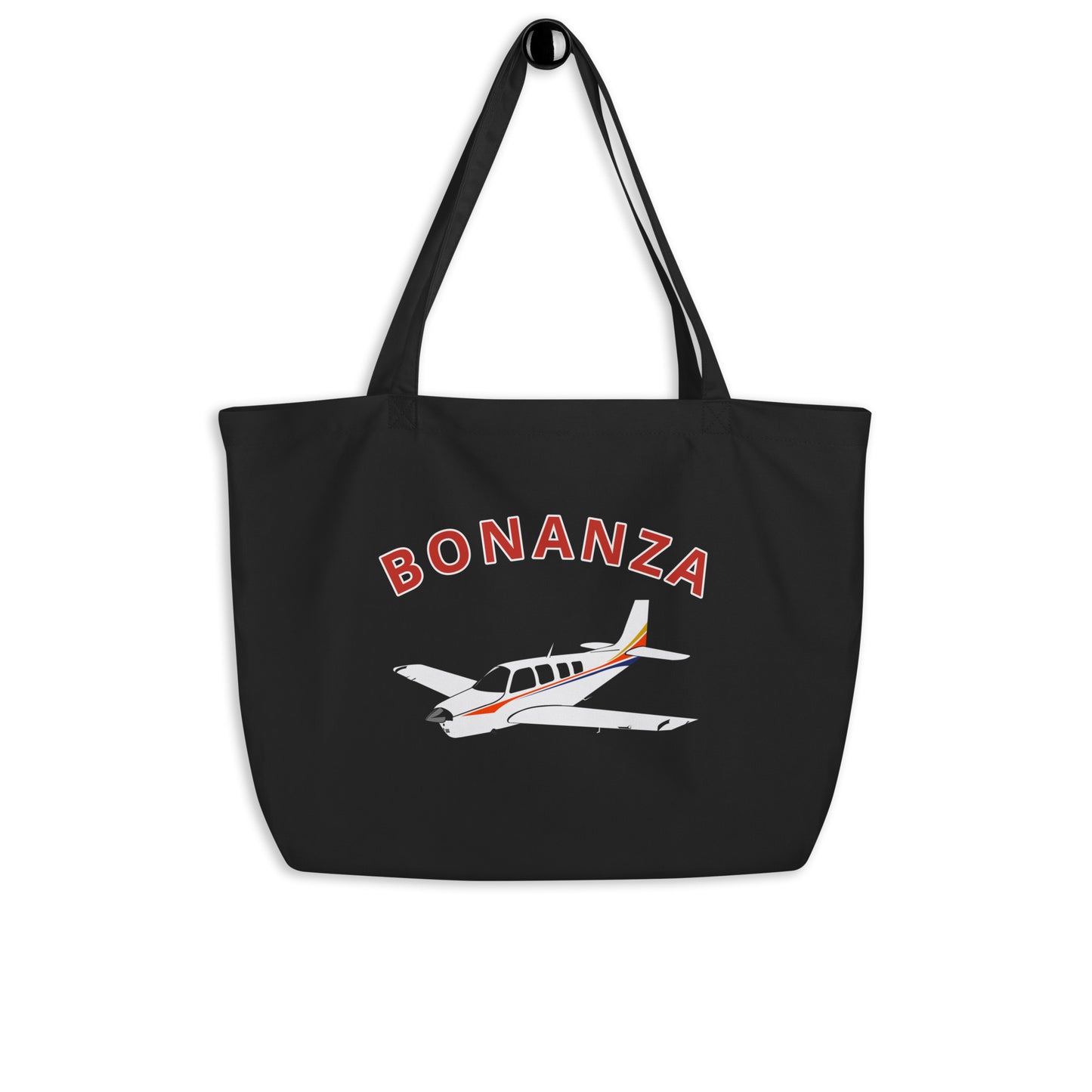 Large BONANZA A36 red letters with stripe paint scheme organic beach and travel tote bag