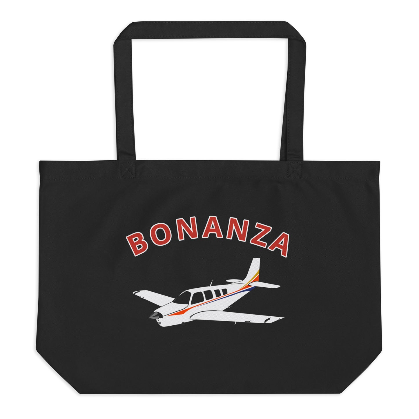 Large BONANZA A36 red letters with stripe paint scheme organic beach and travel tote bag