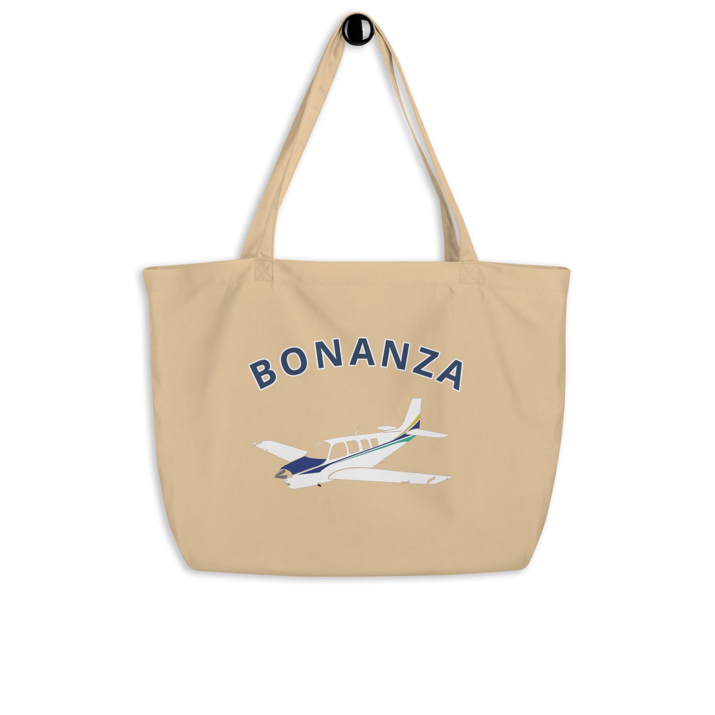 Large BONANZA A36 blue paint scheme organic beach and travel tote bag.