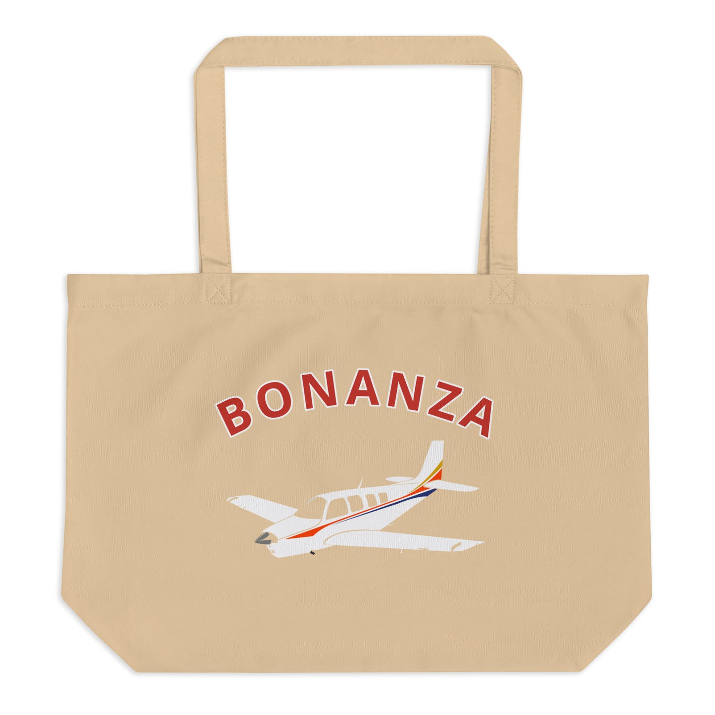 Large BONANZA A36 red letters with stripe paint scheme organic beach and travel tote bag