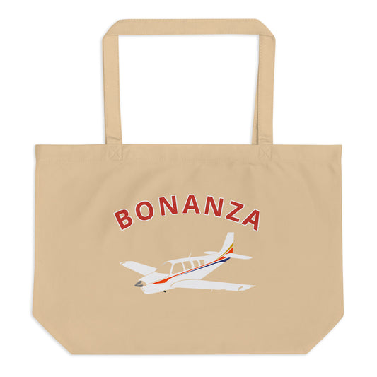 Large BONANZA A36 red letters with stripe paint scheme organic beach and travel tote bag