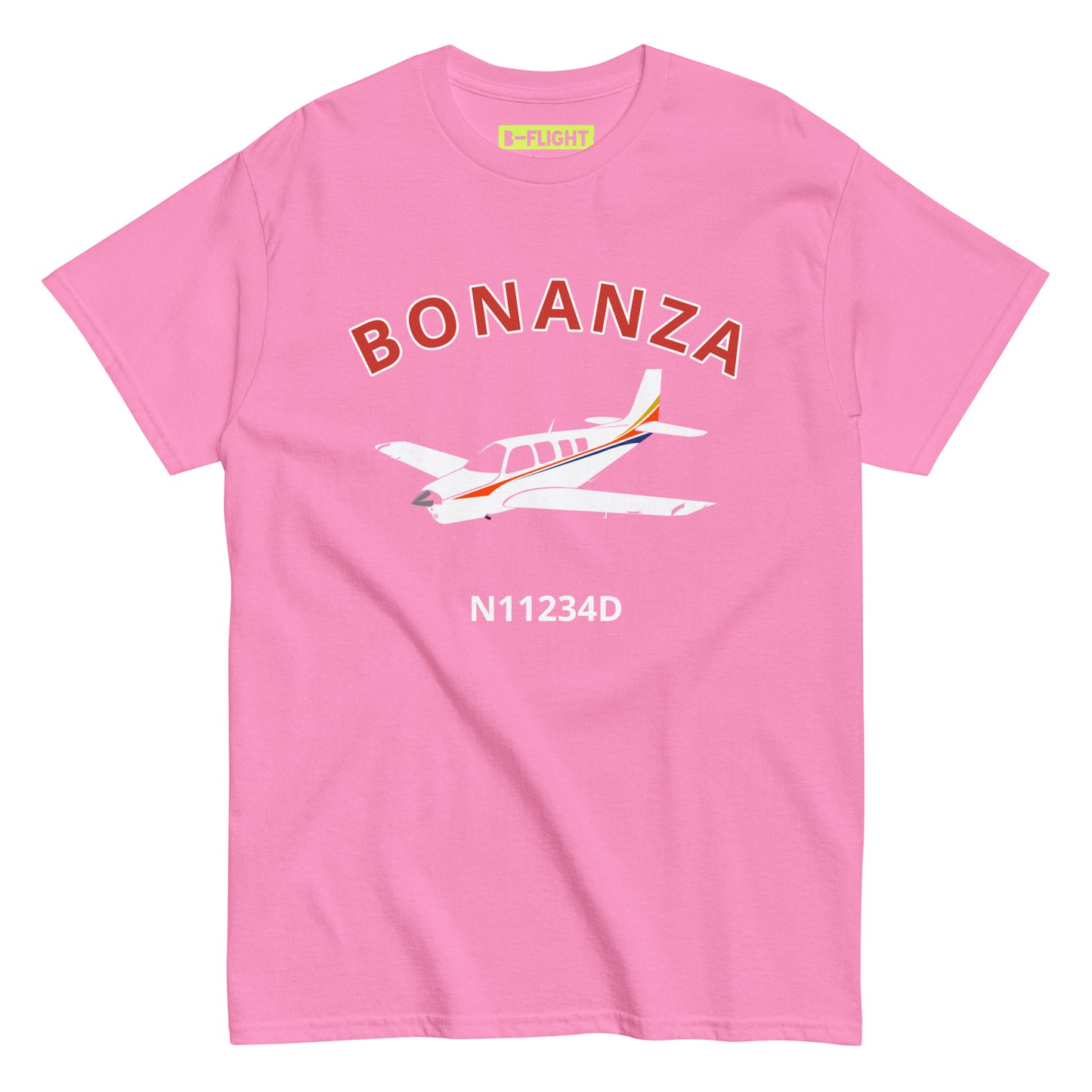 BONANZA A36  White with Stripes CUSTOM N NUMBER Graphic Short-Sleeve Unisex classic fit aviation T-Shirt.