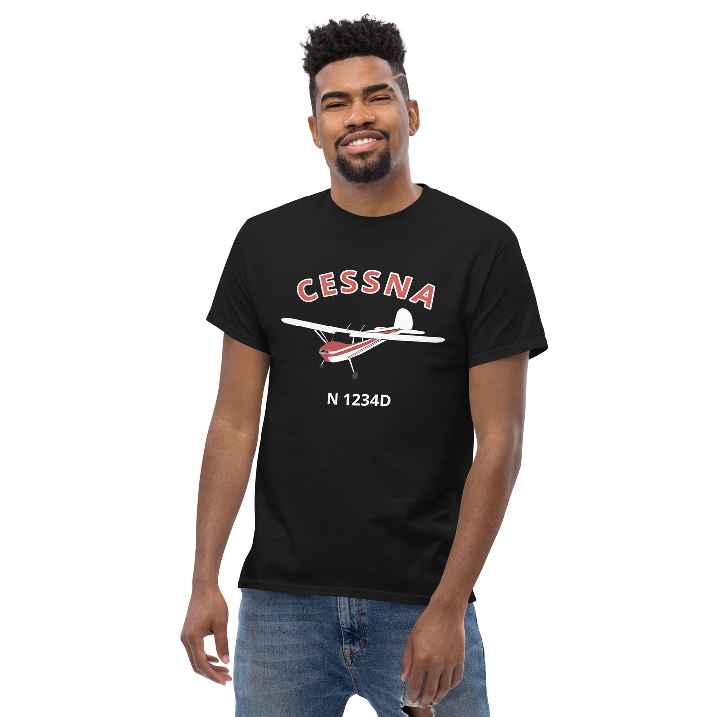 CESSNA 140 white red aircraft CUSTOM N Number Classic fit Men's aviation tee