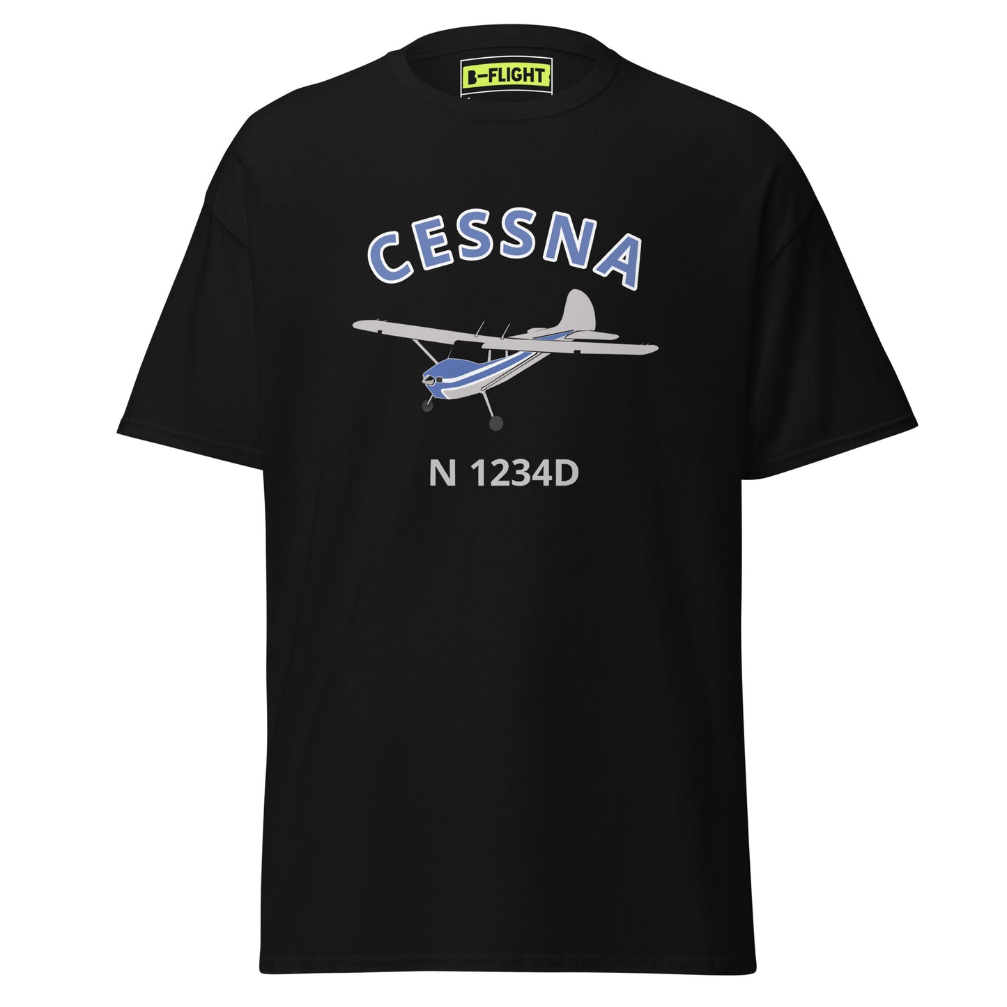 CESSNA 170 polished fuselage with blue trim CUSTOM N Number  classic cotton aviation tee