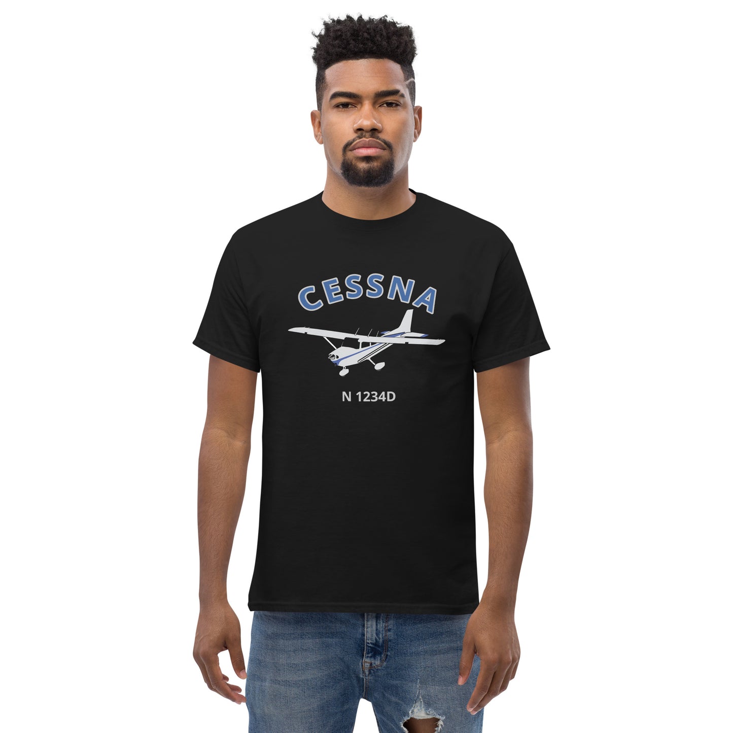 CESSNA 172 Skyhawk Polished grey- blue CUSTOM N Number Men's classic fit aviation tee