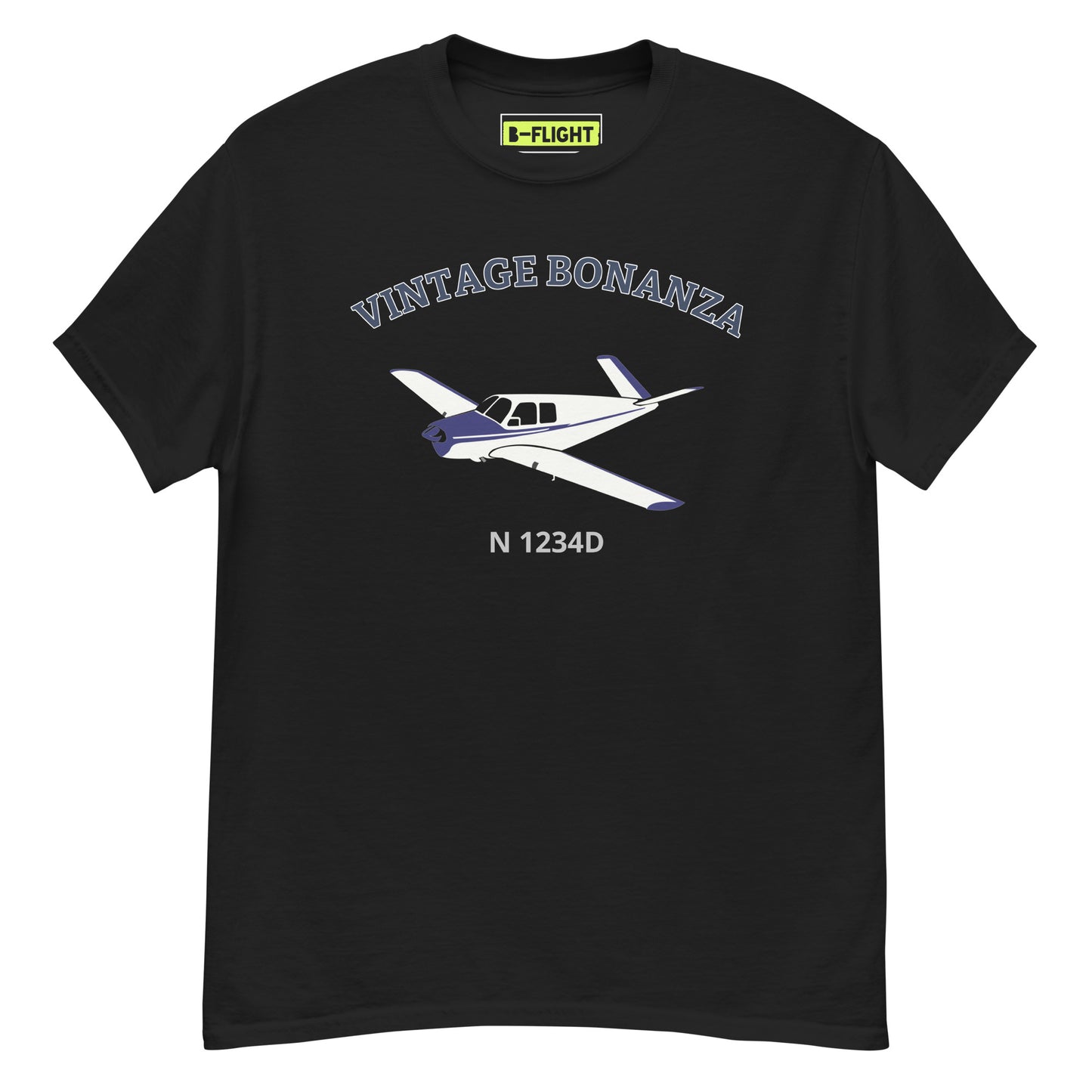 V-TAIL BONANZA White- blue CUSTOM N Number graphic printed Men's classic fit  aviation tee