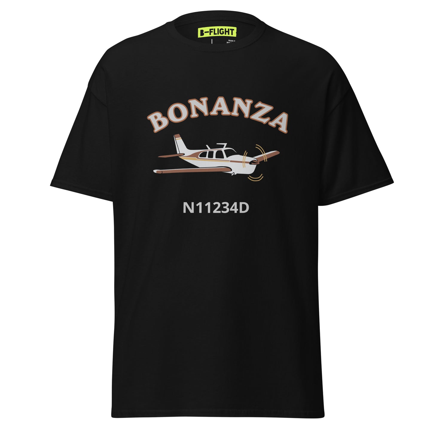 BONANZA F33 white-maroon CUSTOM N NUMBER Aviation Men's classic cotton tee