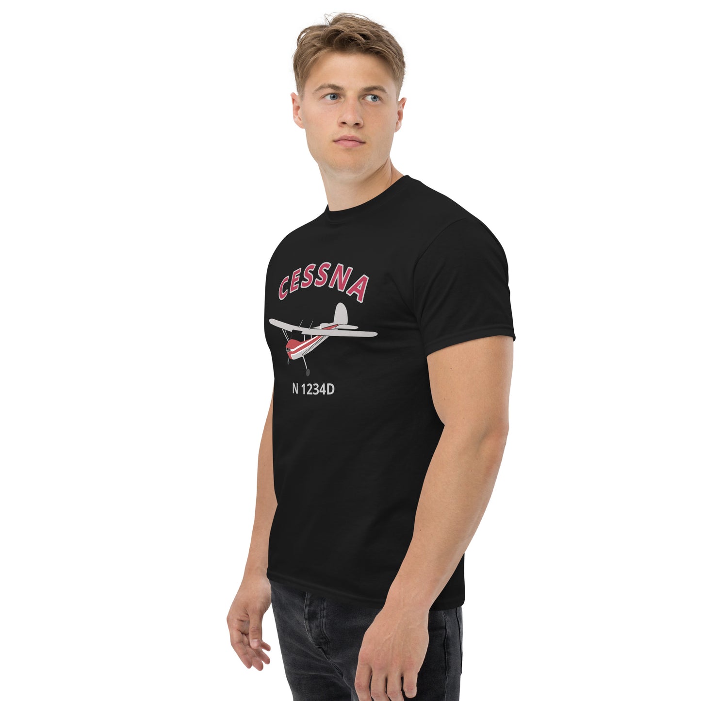 Cessna 140 CUSTOM N Number Polished with  Red Fuselage Men's classic Tee