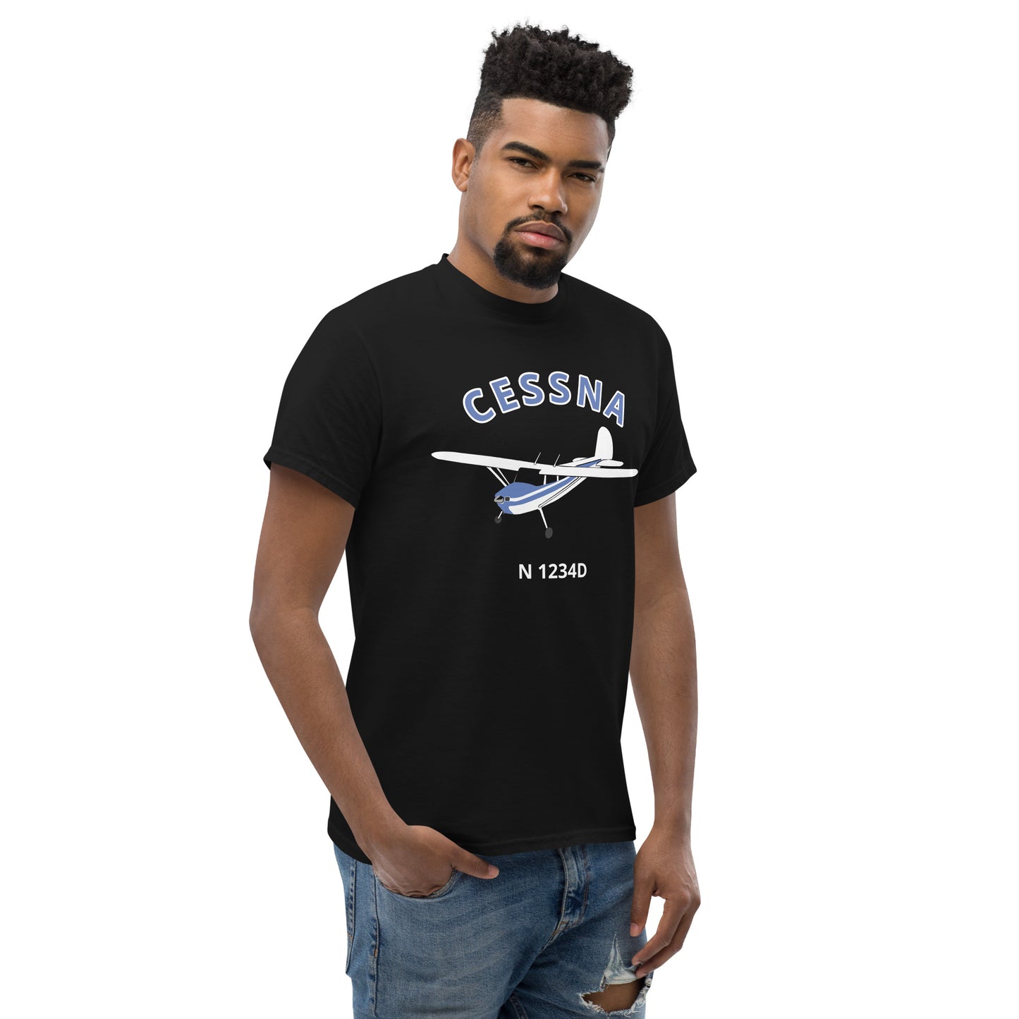 CESSNA 140 white blue aircraft CUSTOM N Number Classic fit Men's aviation tee