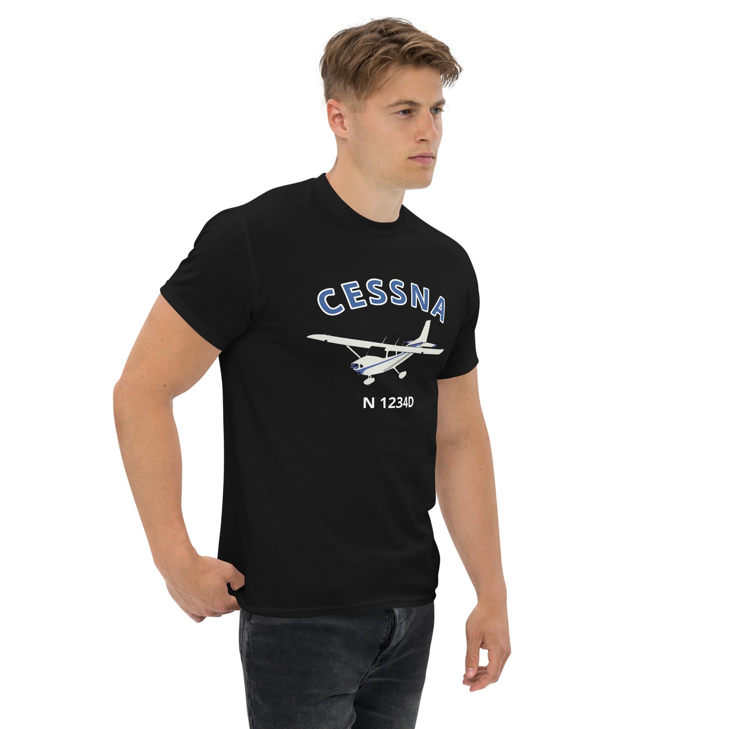 CESSNA 172 Skyhawk White- blue aircraft CUSTOM N Number Men's classic fit aviation tee