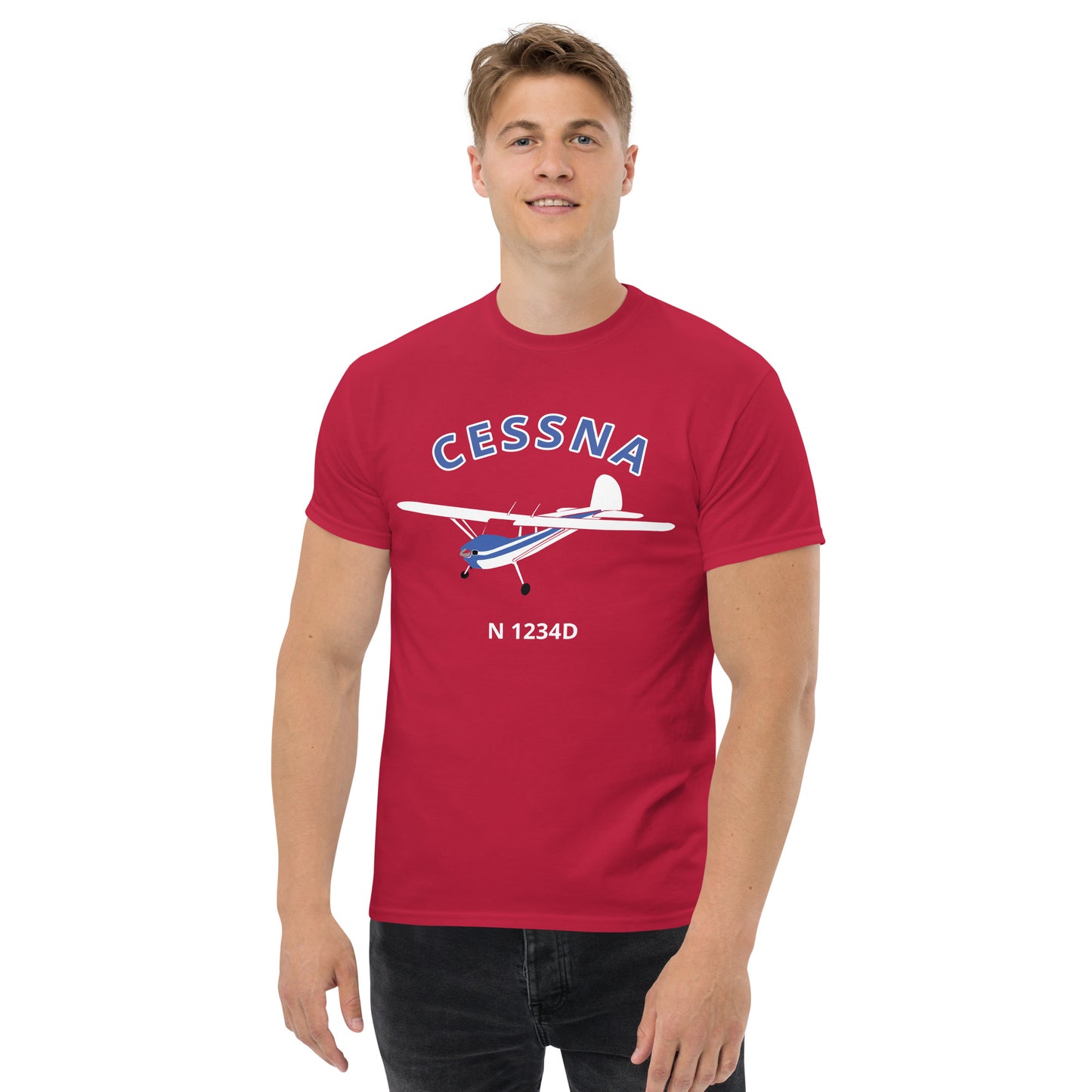 CESSNA 140 white blue aircraft CUSTOM N Number Classic fit Men's aviation tee