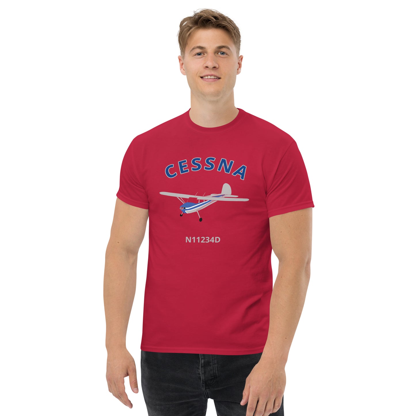 CESSNA 140 polished grey - blue aircraft CUSTOM N Number Classic fit Men's aviation tee