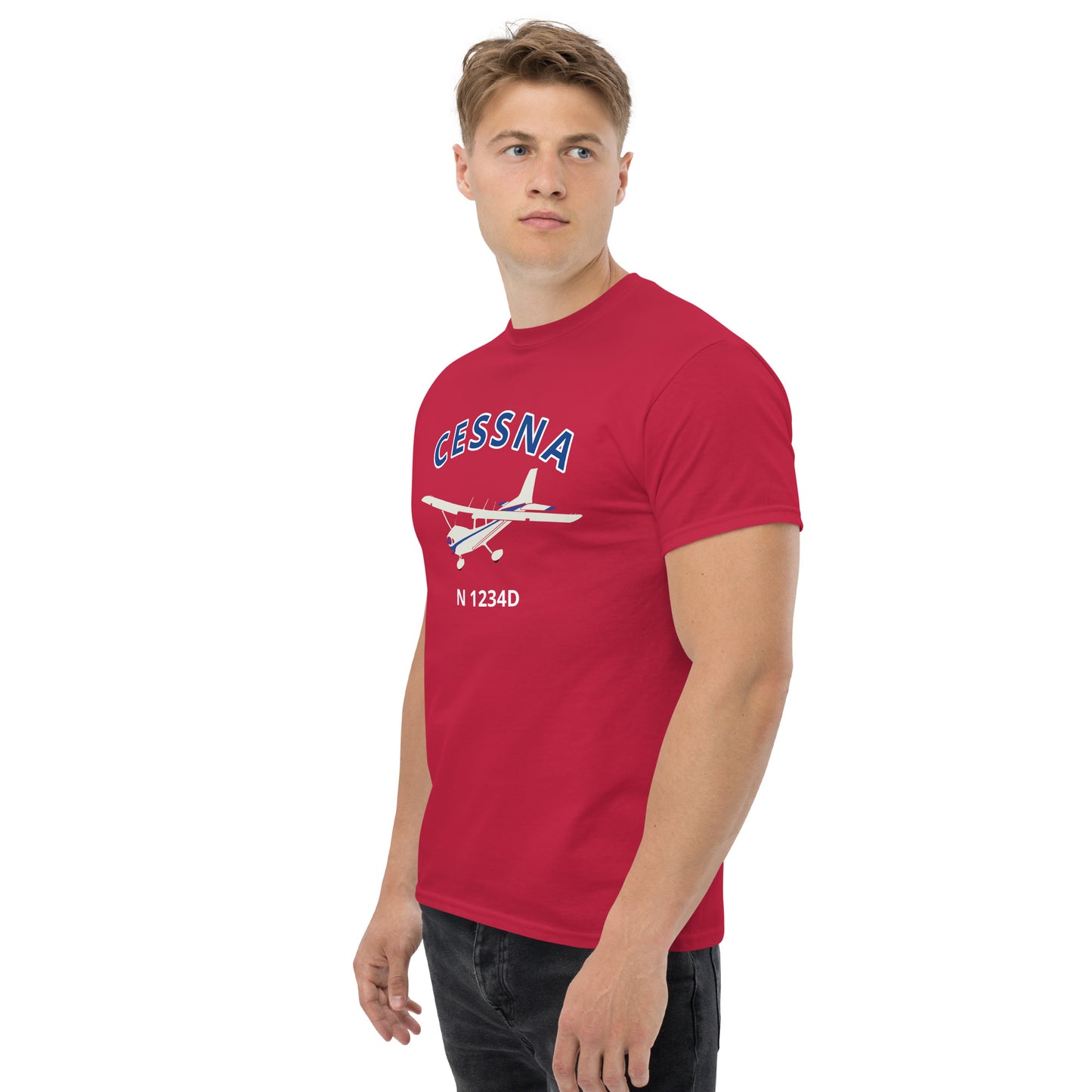 CESSNA 172 Skyhawk White- blue aircraft CUSTOM N Number Men's classic fit aviation tee