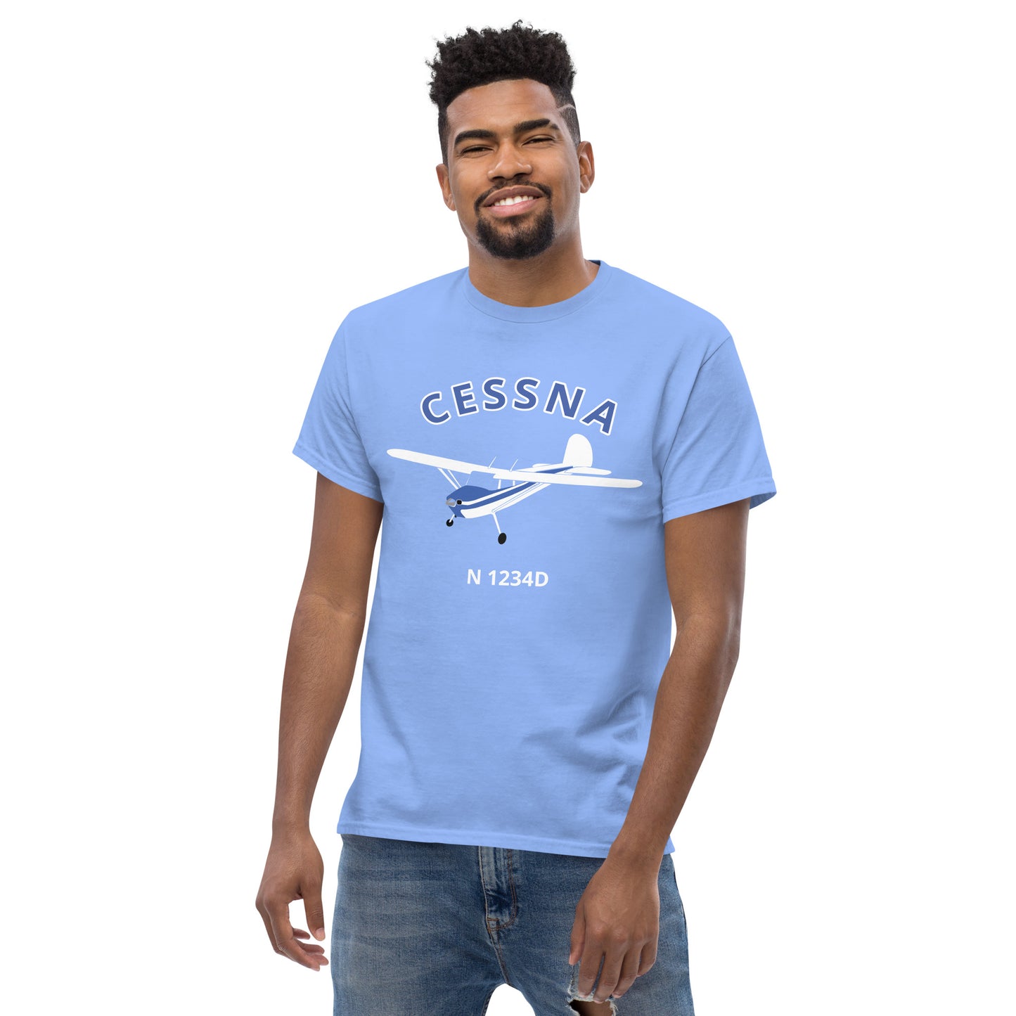 CESSNA 140 white blue aircraft CUSTOM N Number Classic fit Men's aviation tee