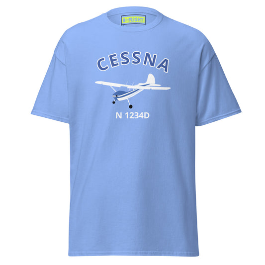 CESSNA 170 White-Blue aircraft CUSTOM N Number  Classic Cotton aviation Tee - Minimum order 3