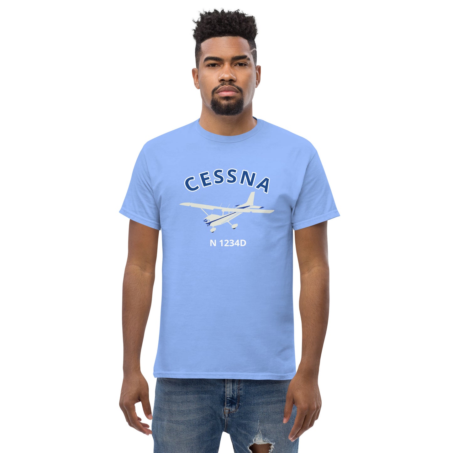 CESSNA 172 Skyhawk White- blue aircraft CUSTOM N Number Men's classic fit aviation tee