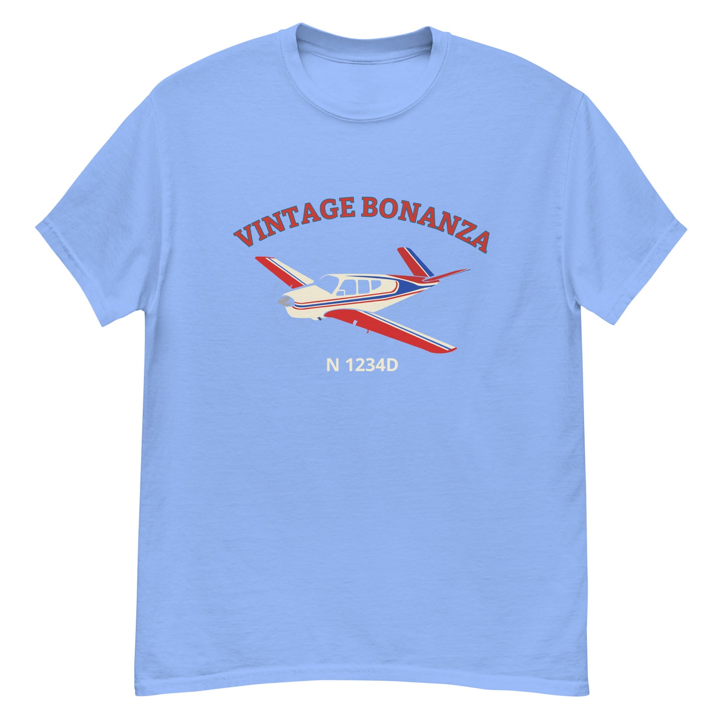 V-TAIL BONANZA Vintage tri color 2 stripe CUSTOM N Number Printed Short-Sleeve Classic Fit Aviation T-Shirt