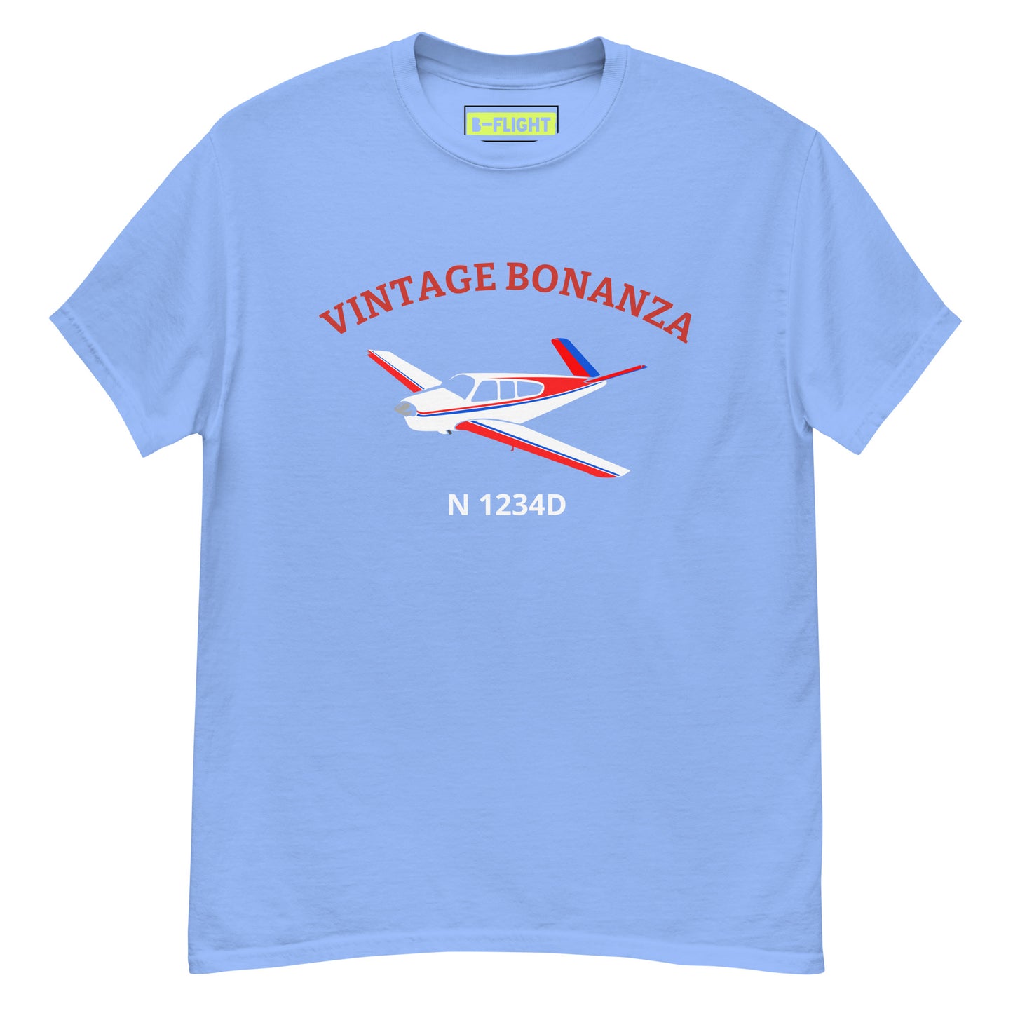 V-TAIL BONANZA Vintage Tricolor 1 CUSTOM N Number Printed Short-Sleeve Classic Fit Aviation T-Shirt