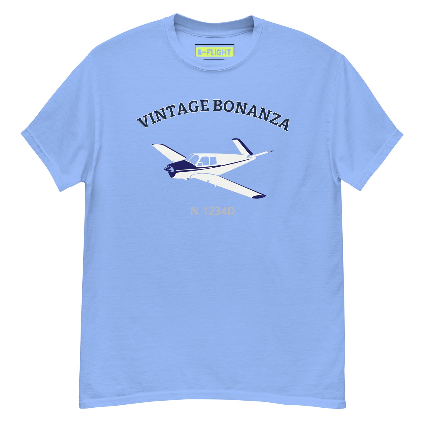 V-TAIL BONANZA White- blue CUSTOM N Number graphic printed Men's classic fit  aviation tee