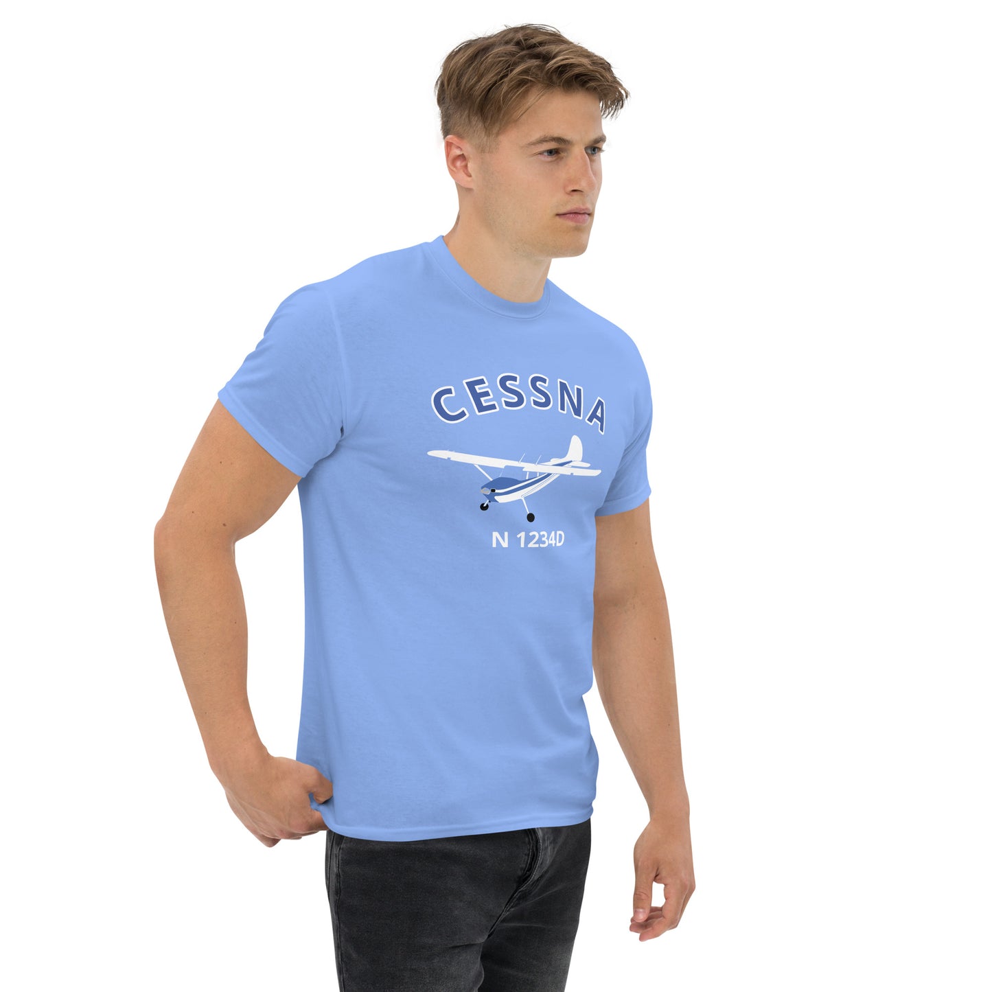 CESSNA 170 White-Blue aircraft CUSTOM N Number  Classic Cotton aviation Tee