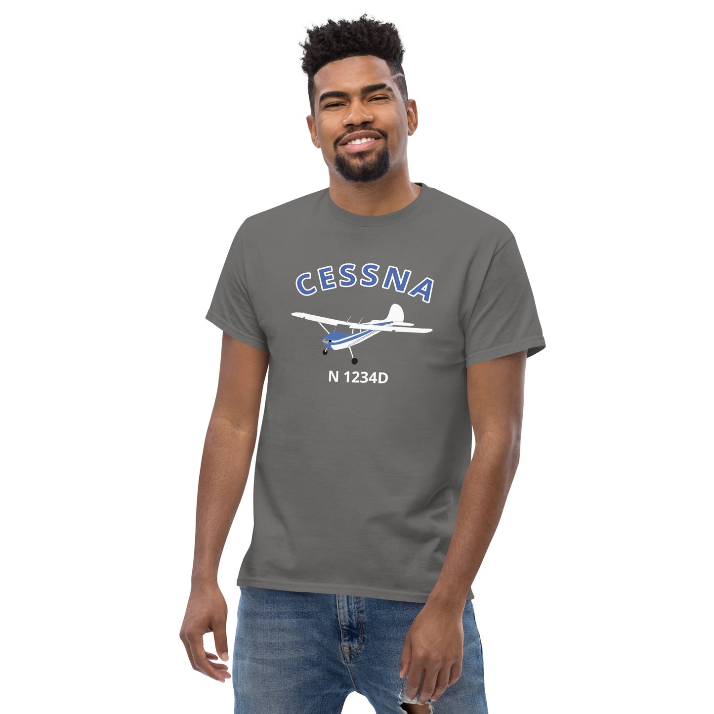 CESSNA 170 White-Blue aircraft CUSTOM N Number  Classic Cotton aviation Tee