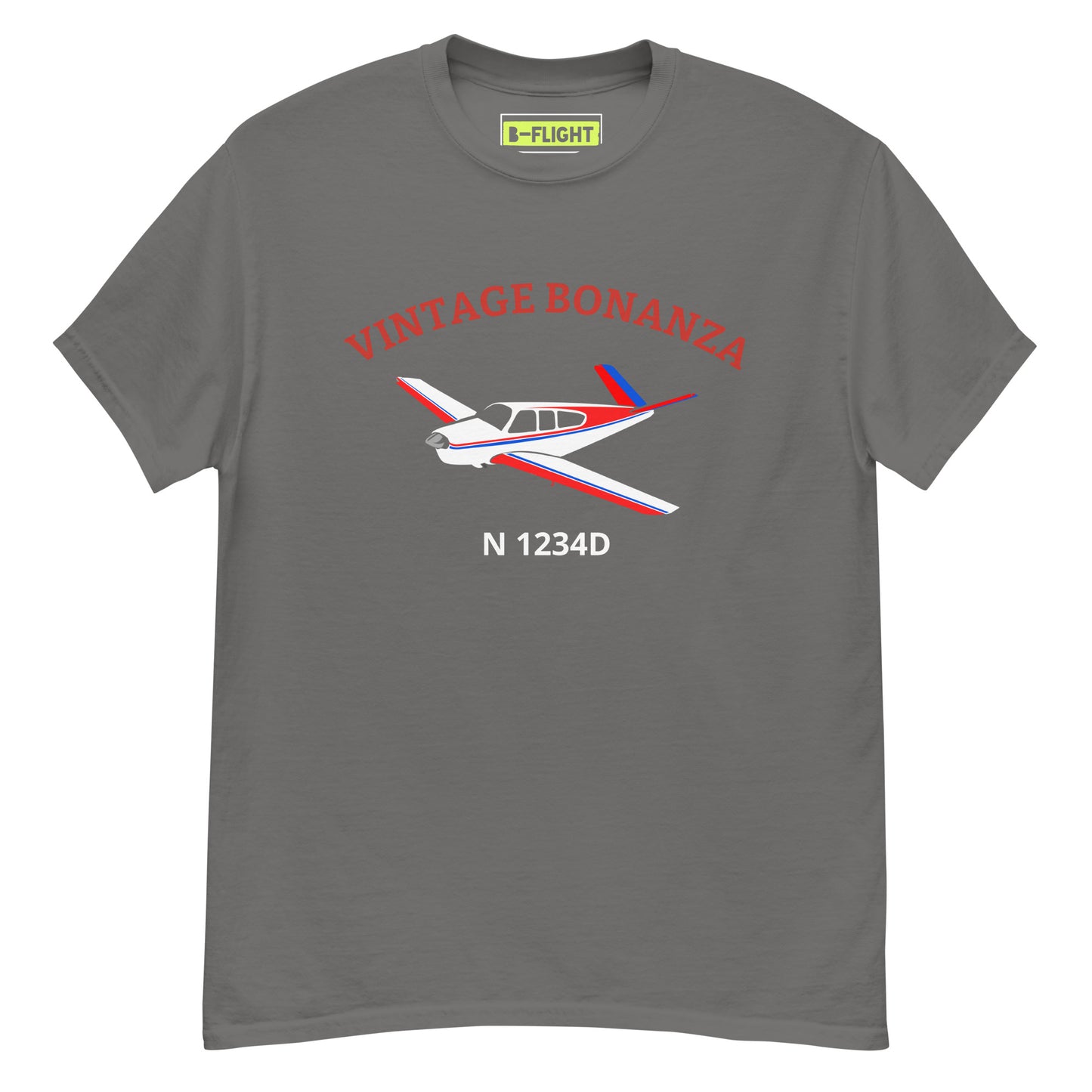 V-TAIL BONANZA Vintage Tricolor 1 CUSTOM N Number Printed Short-Sleeve Classic Fit Aviation T-Shirt