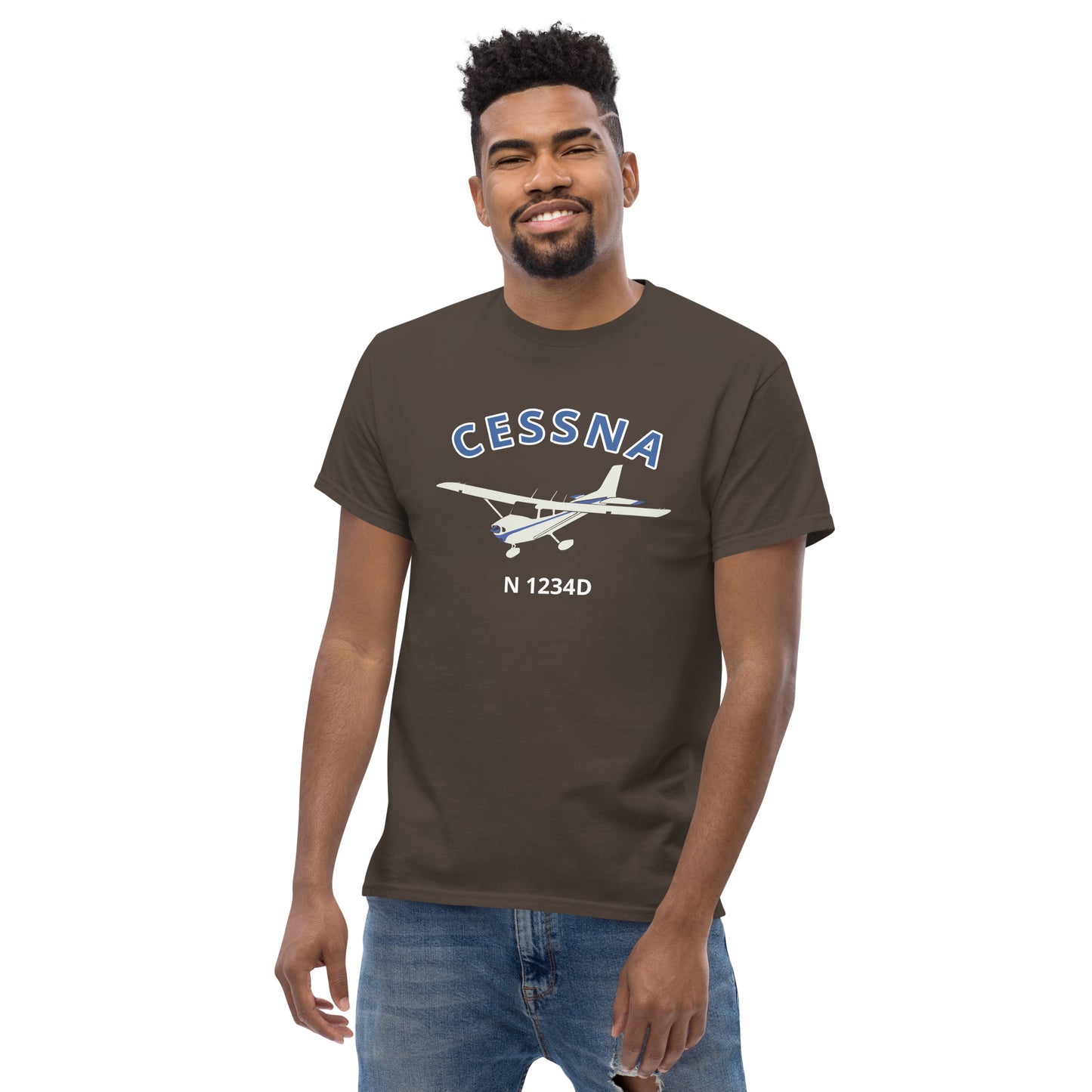 CESSNA 172 Skyhawk White- blue aircraft CUSTOM N Number Men's classic fit aviation tee