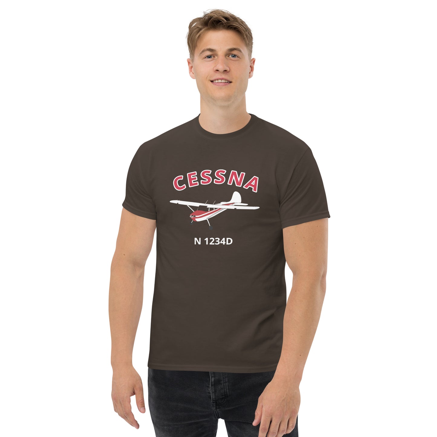 CESSNA 170 White body Red Trim CUSTOM N Number Classic Cotton aviation Tee