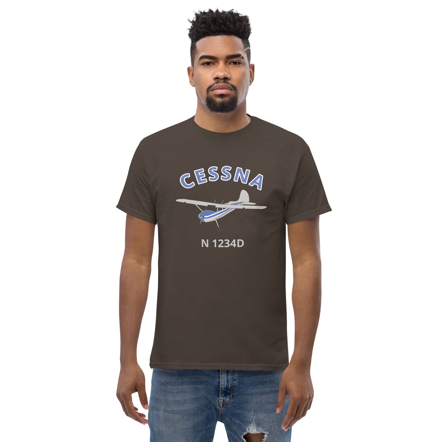 CESSNA 170 polished fuselage with blue trim CUSTOM N Number  classic cotton aviation tee