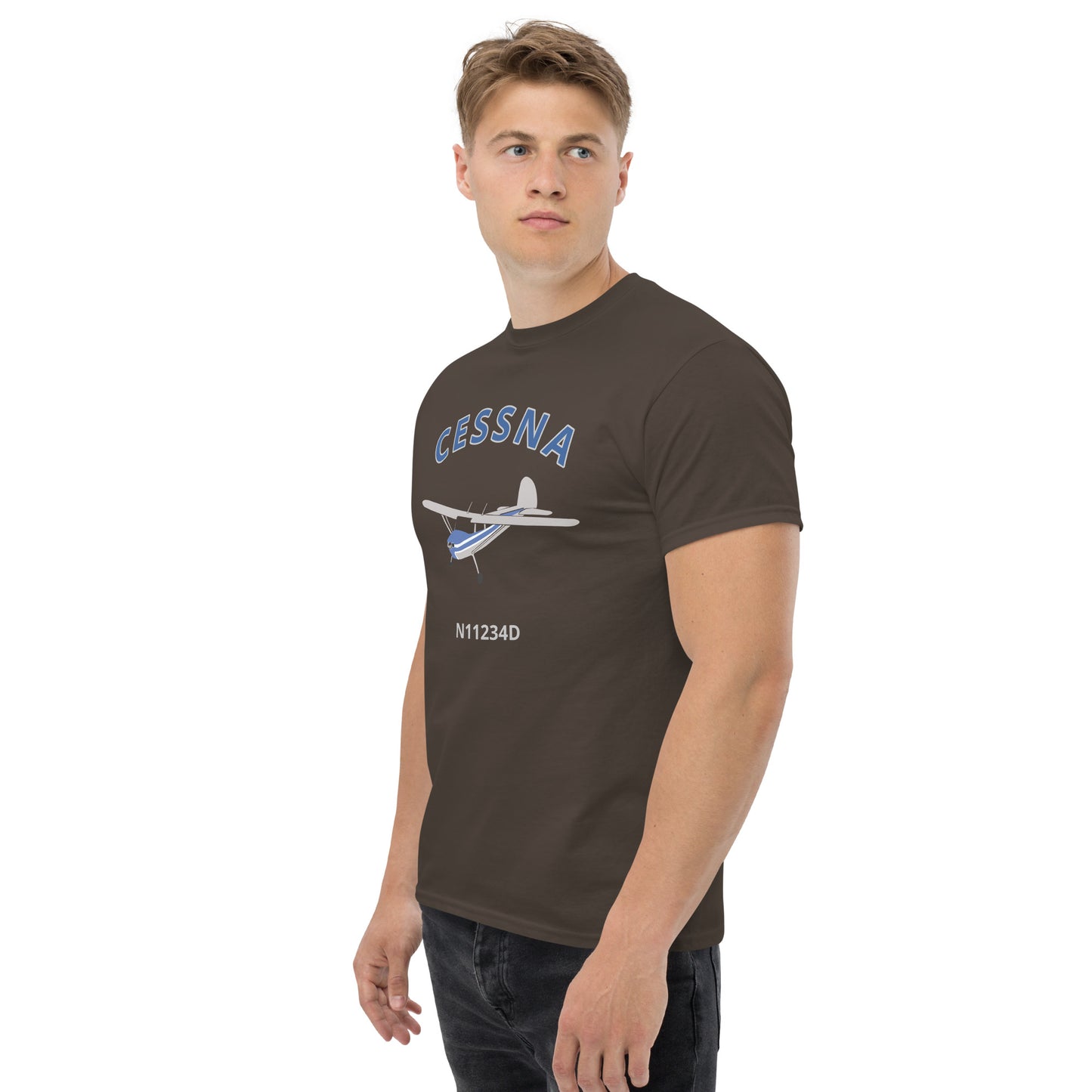 CESSNA 140 polished grey - blue aircraft CUSTOM N Number Classic fit Men's aviation tee