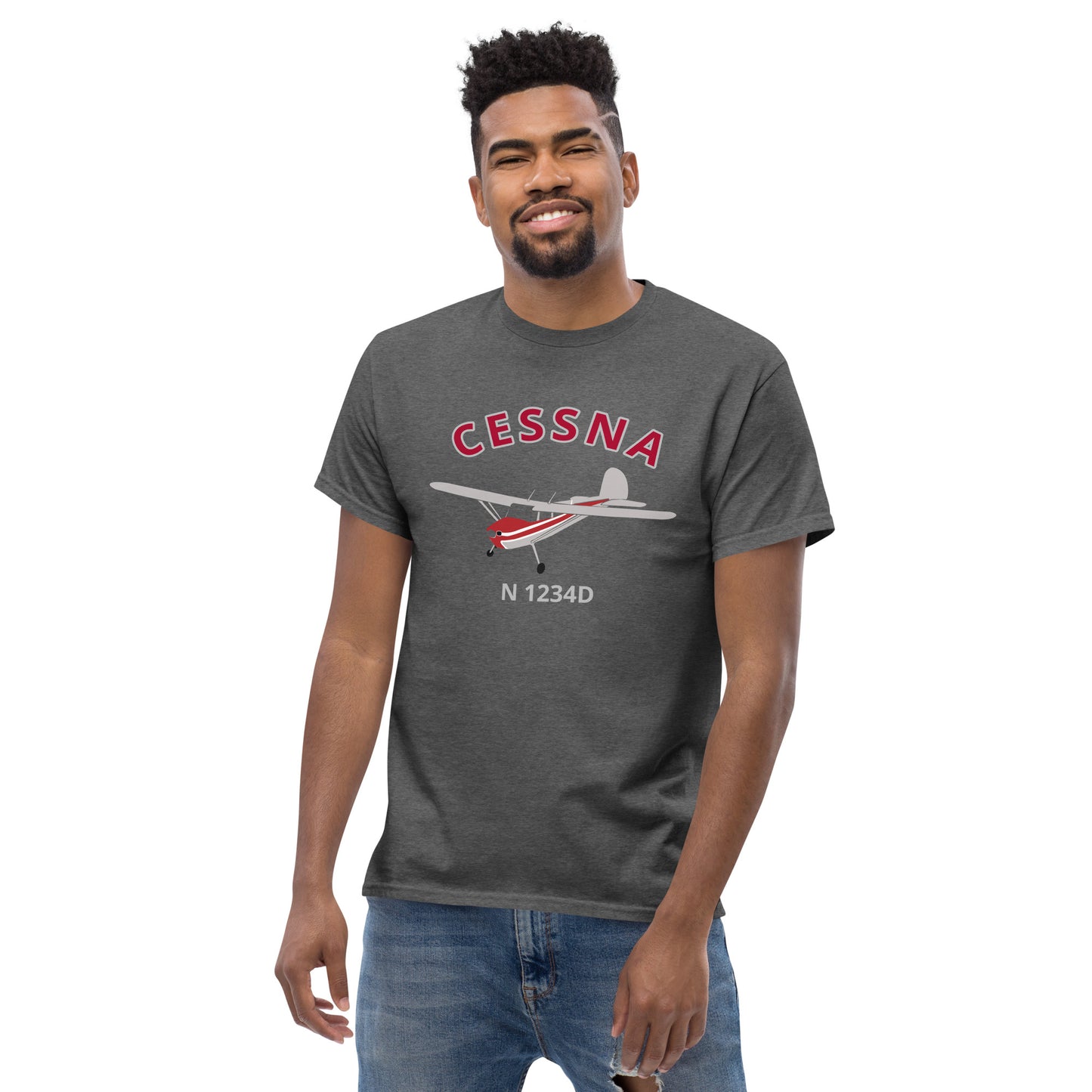 Cessna 140 CUSTOM N Number Polished with  Red Fuselage Men's classic Tee