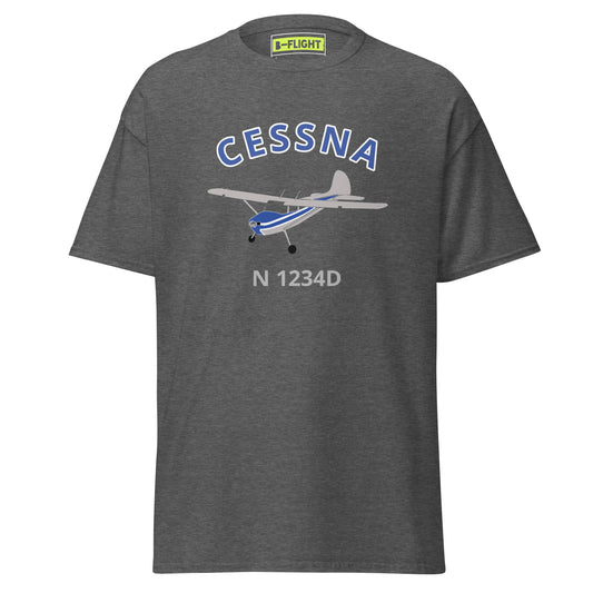CESSNA 170 polished fuselage with blue trim CUSTOM N Number  classic cotton aviation tee - Minimum order 3