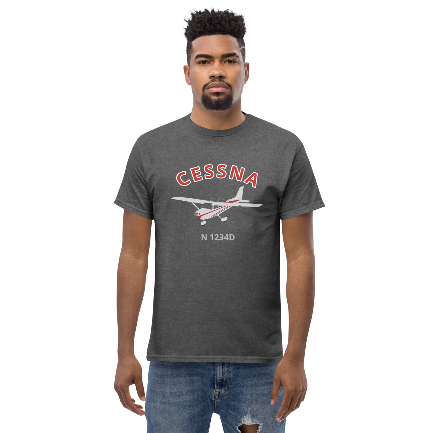 CESSNA 172 Skyhawk Polished grey- red CUSTOM N Number Men's classic fit aviation tee