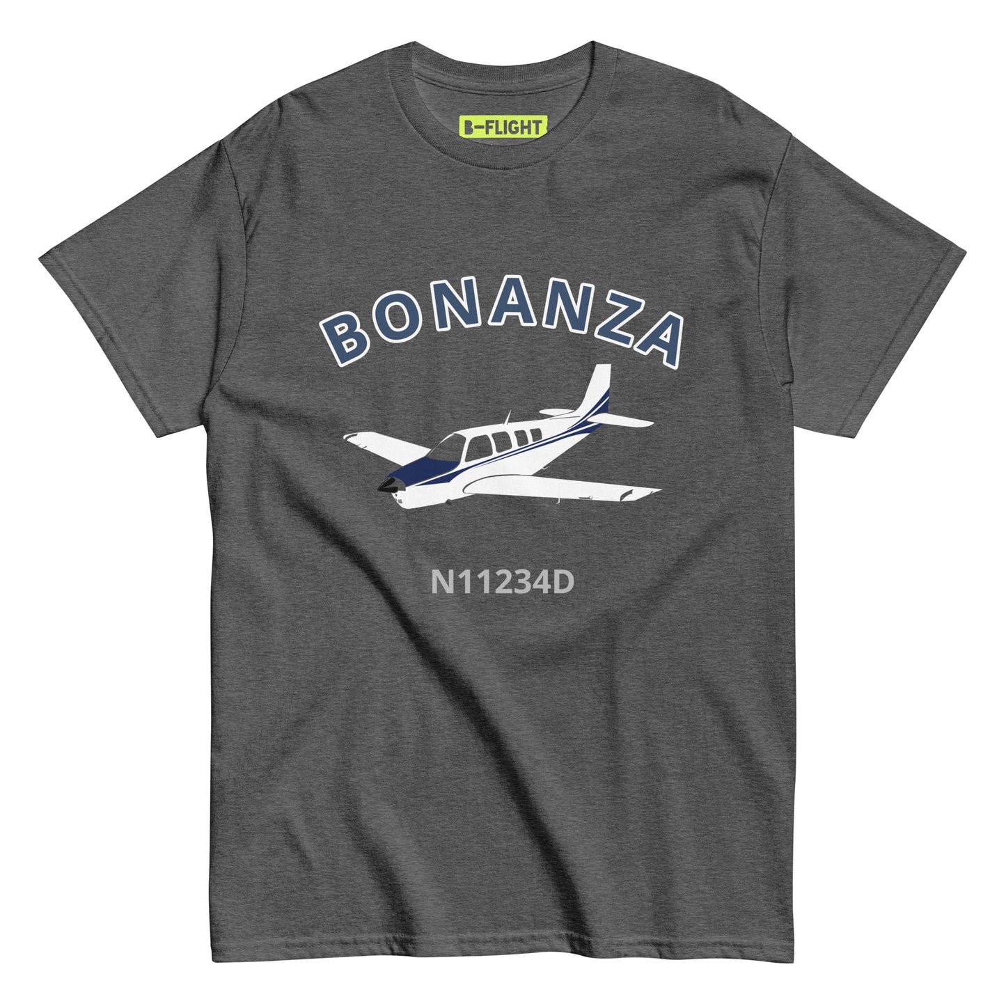 BONANZA A36  Blue paint CUSTOM N NUMBER Graphic Short-Sleeve Unisex classic fit aviation T-Shirt