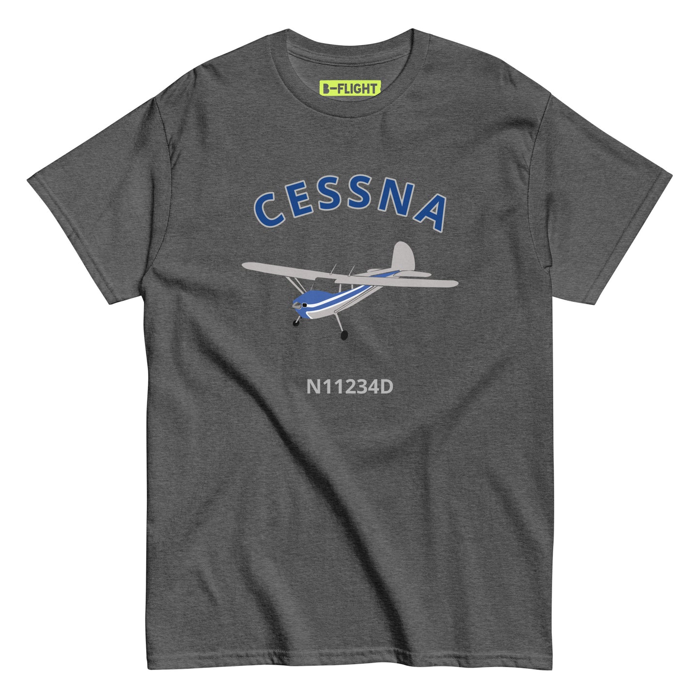 CESSNA 140 polished grey - blue aircraft CUSTOM N Number Classic fit Men's aviation tee