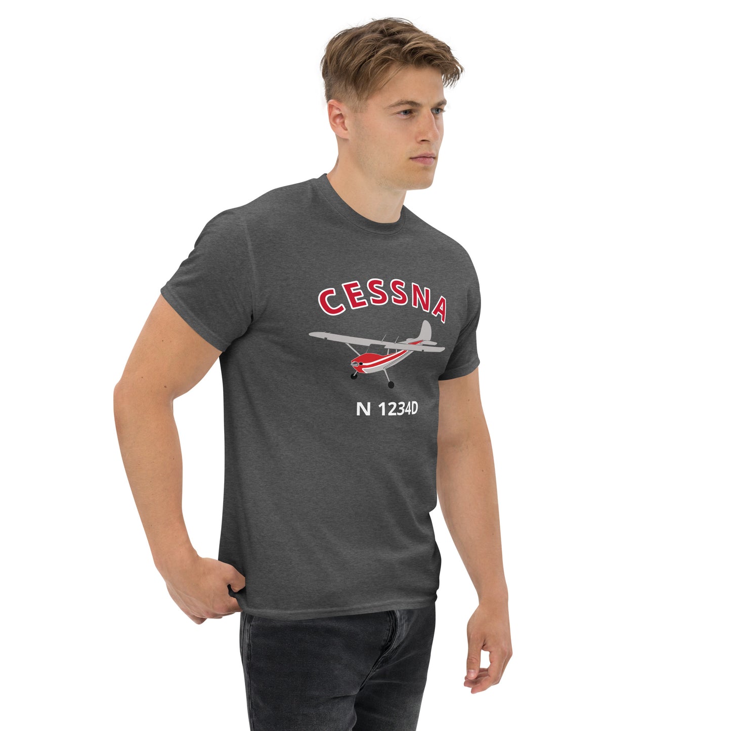 CESSNA 170 Polished with Red Trim CUSTOM N Number Classic Fit Cotton aviation tee