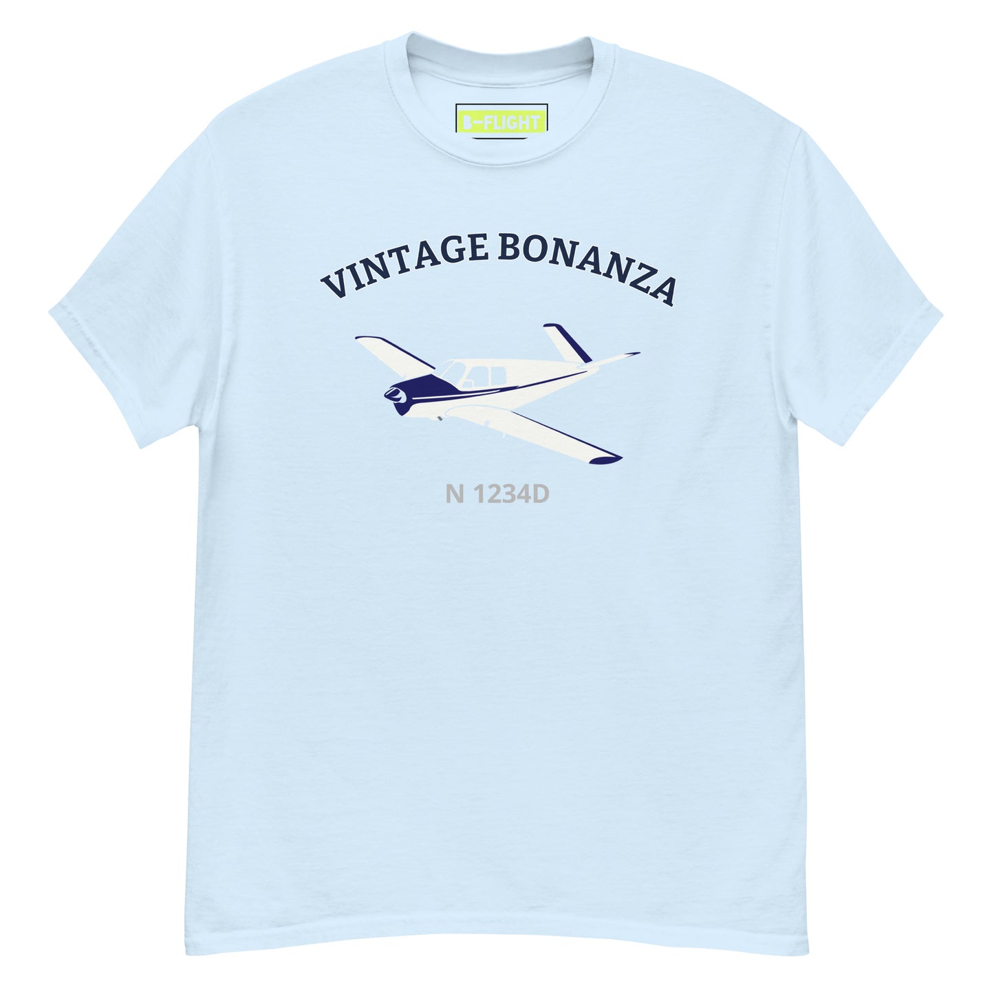 V-TAIL BONANZA White- blue CUSTOM N Number graphic printed Men's classic fit  aviation tee