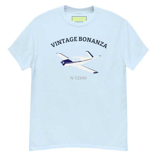 V-TAIL BONANZA White- blue CUSTOM N Number graphic printed Men's classic fit  aviation tee- Minimum order 3